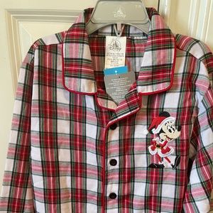 DISNEY Embroidered Christmas Pajamas Pjs 7/8 disney Mickey Mouse tartan lapel